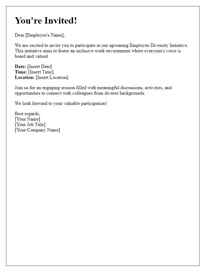 Letter template of invitation to employee diversity initiative.