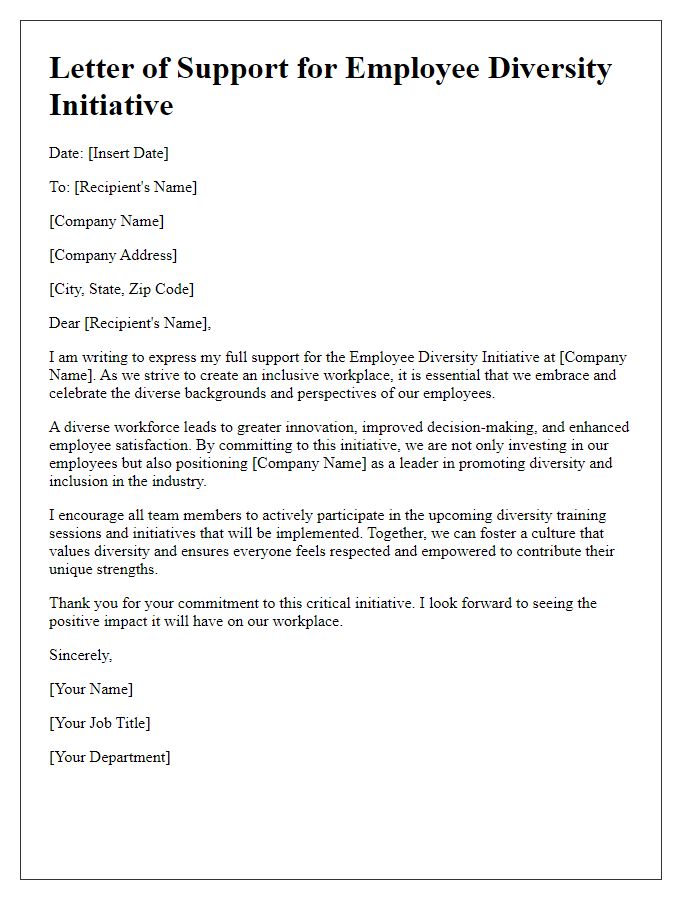 Letter template of support for employee diversity initiative.