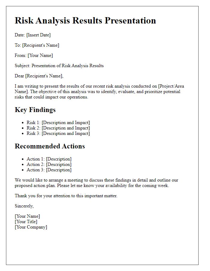 Letter template of risk analysis results presentation