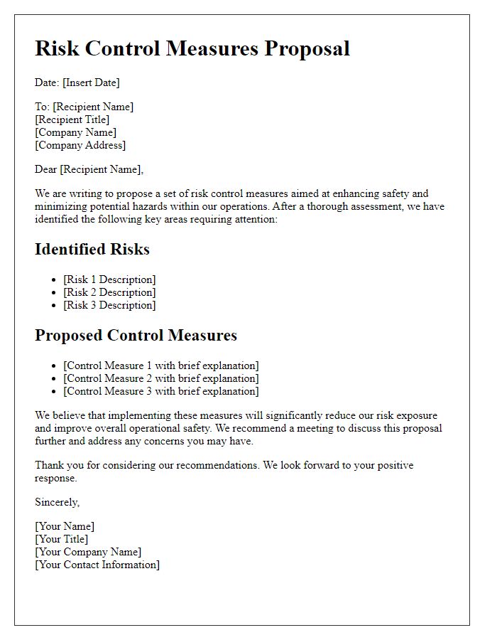 Letter template of risk control measures proposal