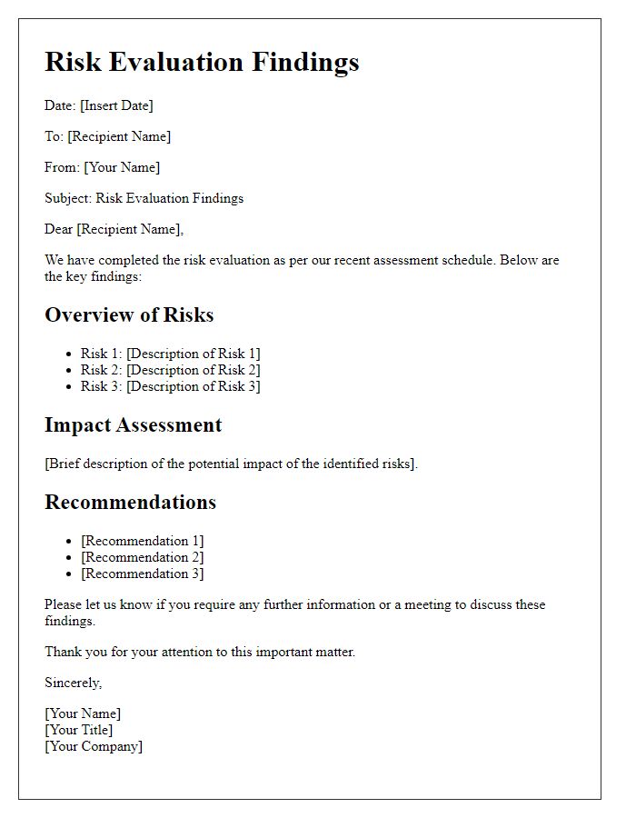 Letter template of risk evaluation findings