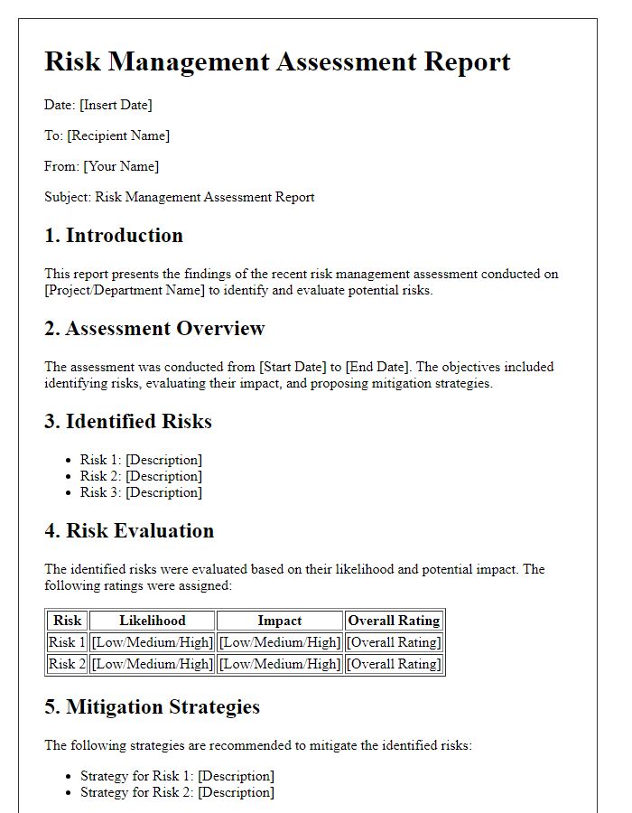 Letter template of risk management assessment report