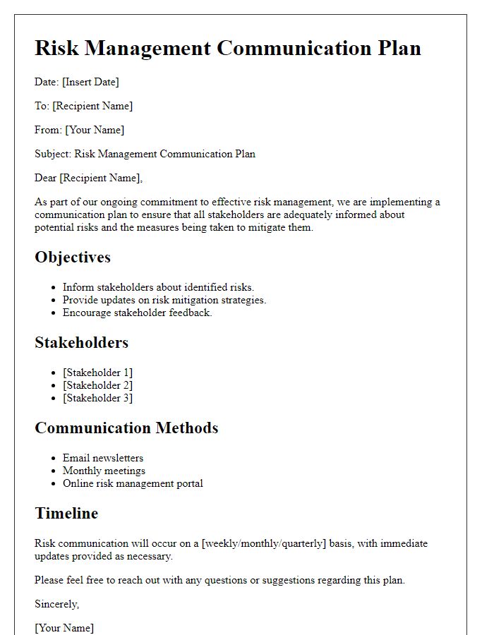 Letter template of risk management communication plan