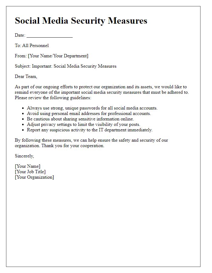 Letter template of social media security measures for all personnel.