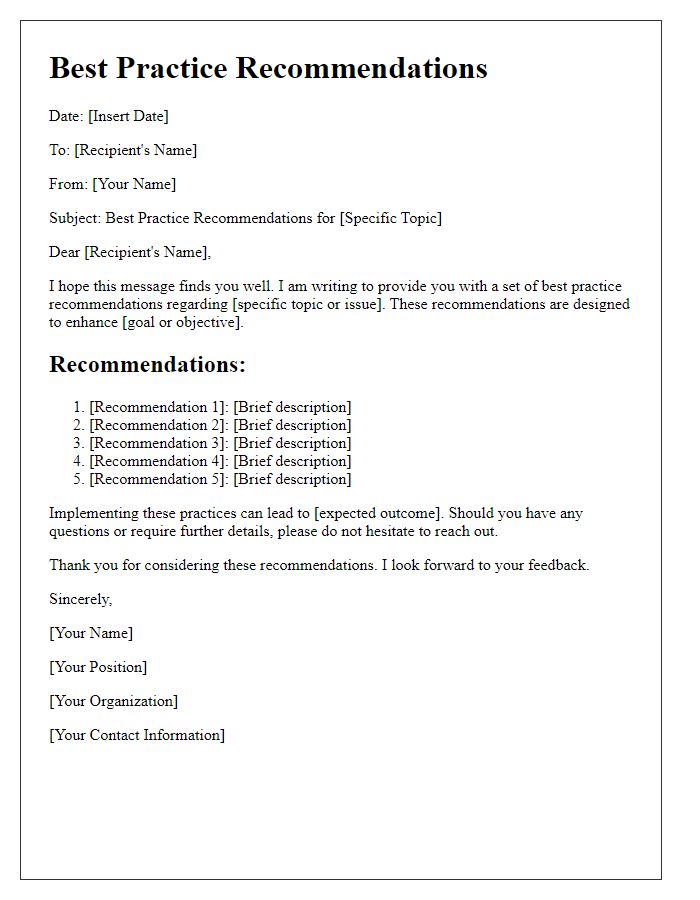 Letter template of best practice recommendations