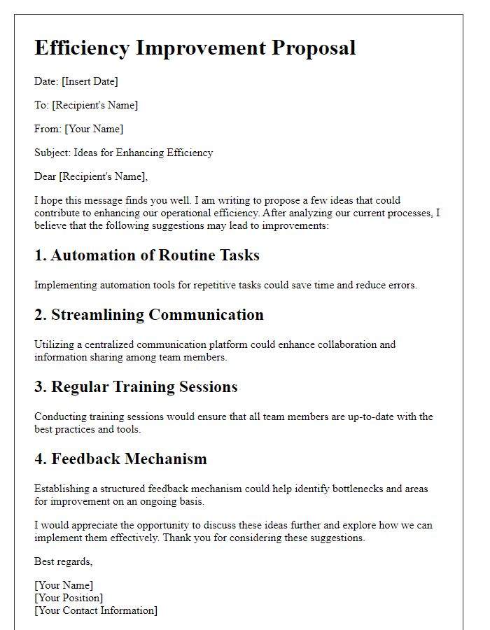 Letter template of efficiency improvement ideas