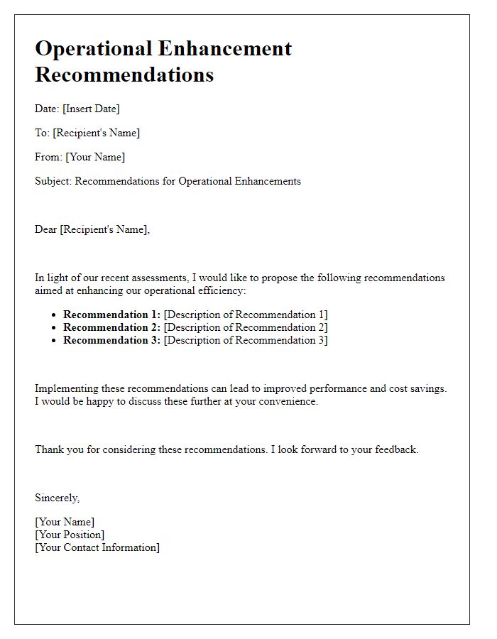 Letter template of operational enhancement recommendations