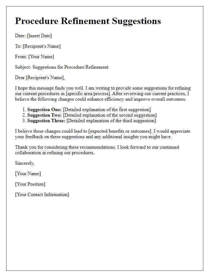 Letter template of procedure refinement suggestions