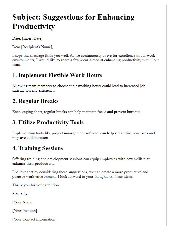 Letter template of productivity enhancement ideas