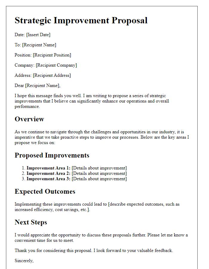 Letter template of strategic improvement proposals