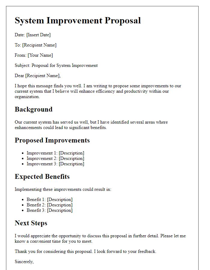 Letter template of system improvement proposals