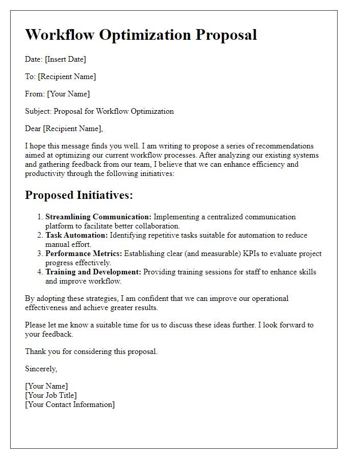 Letter template of workflow optimization proposals