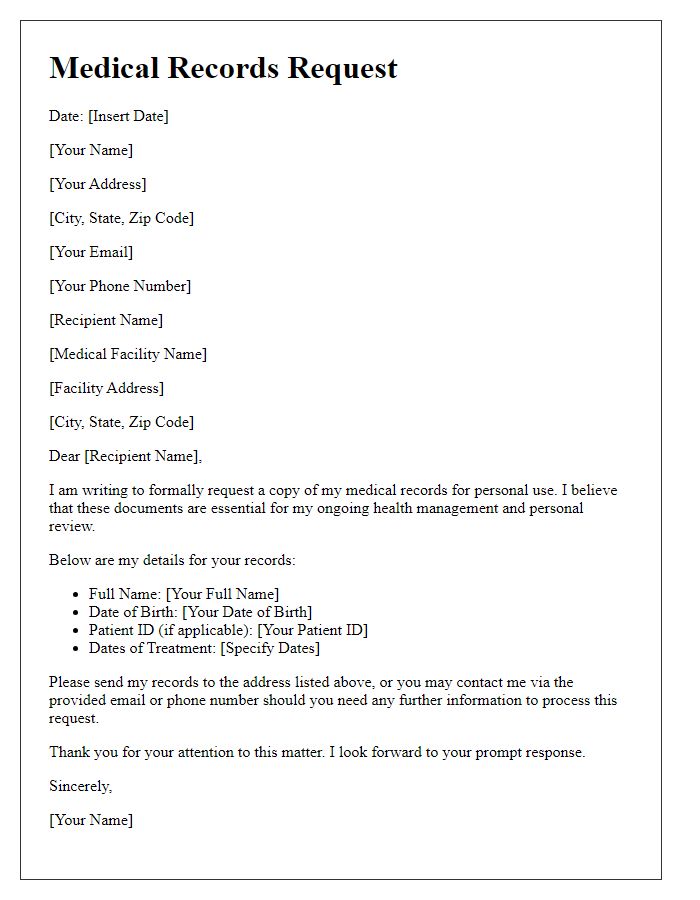 Letter template of medical records request for personal use