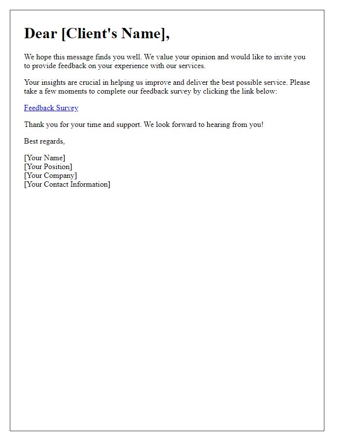 Letter template of client feedback collection request