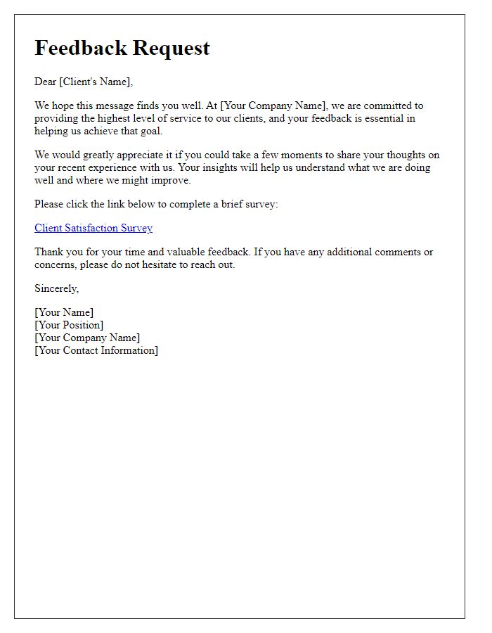 Letter template of feedback request for client satisfaction assessment