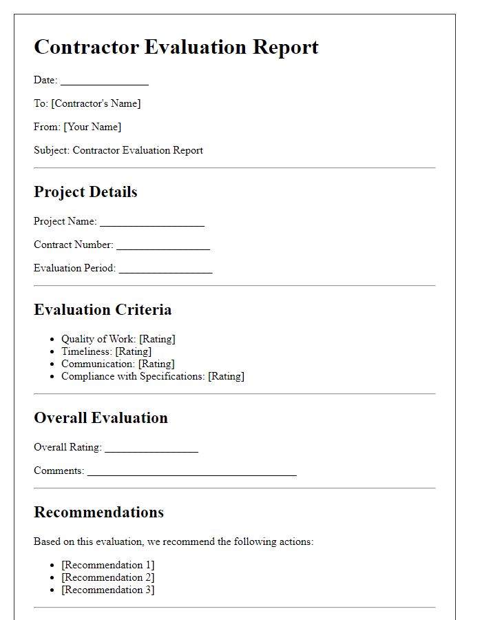 Letter template of contractor evaluation report