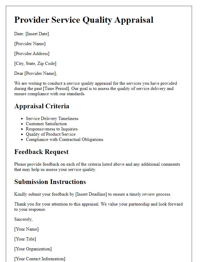 Letter template of provider service quality appraisal