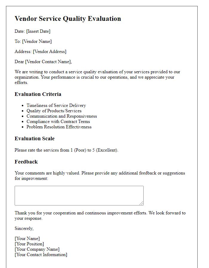 Letter template of vendor service quality evaluation