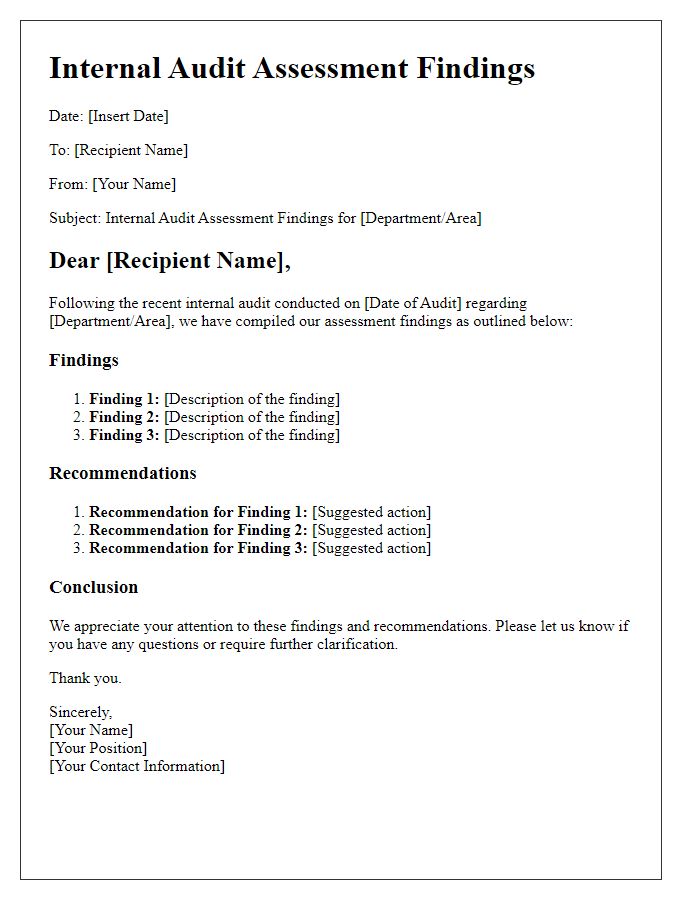 Letter template of internal audit assessment findings