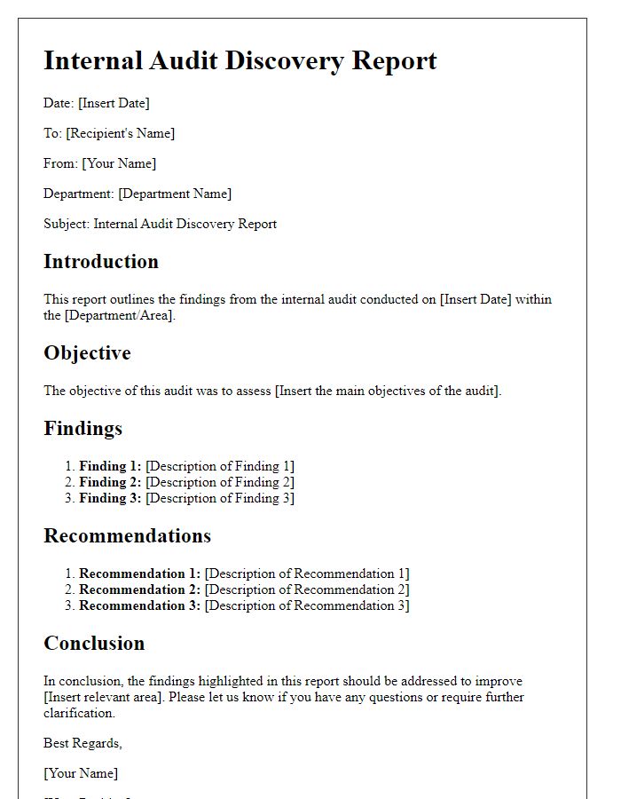 Letter template of internal audit discovery report