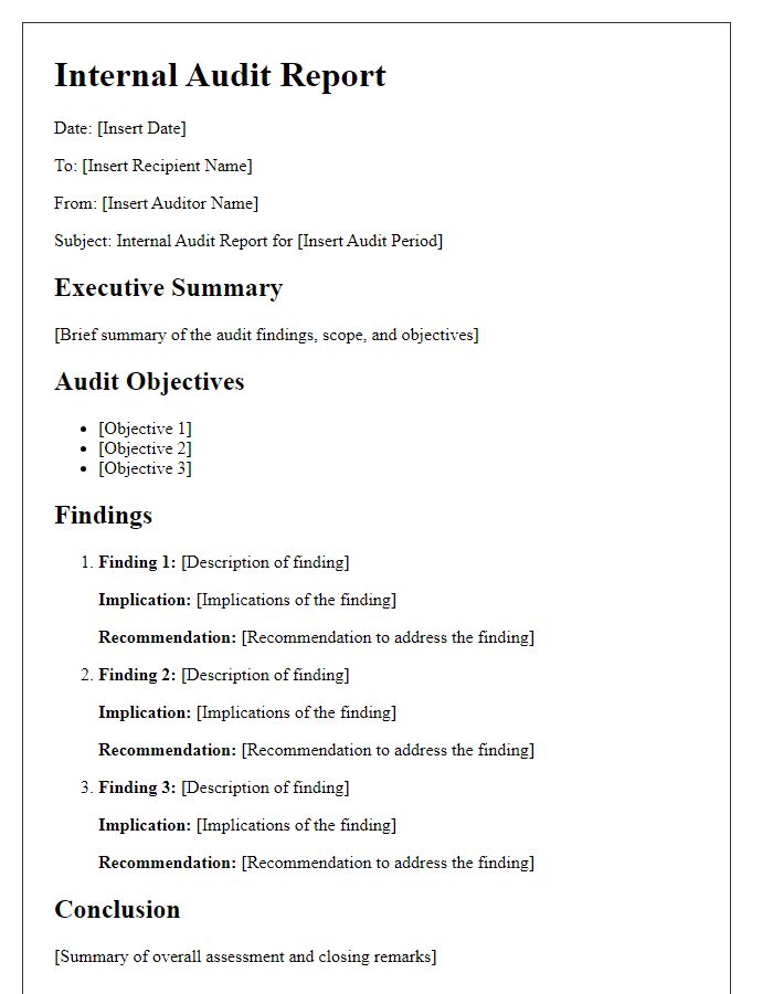 Letter template of internal audit report with recommendations