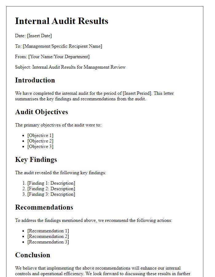 Letter template of internal audit results for management review