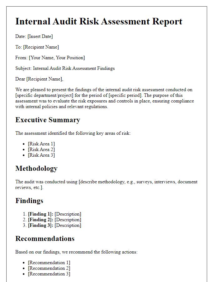 Letter template of internal audit risk assessment report