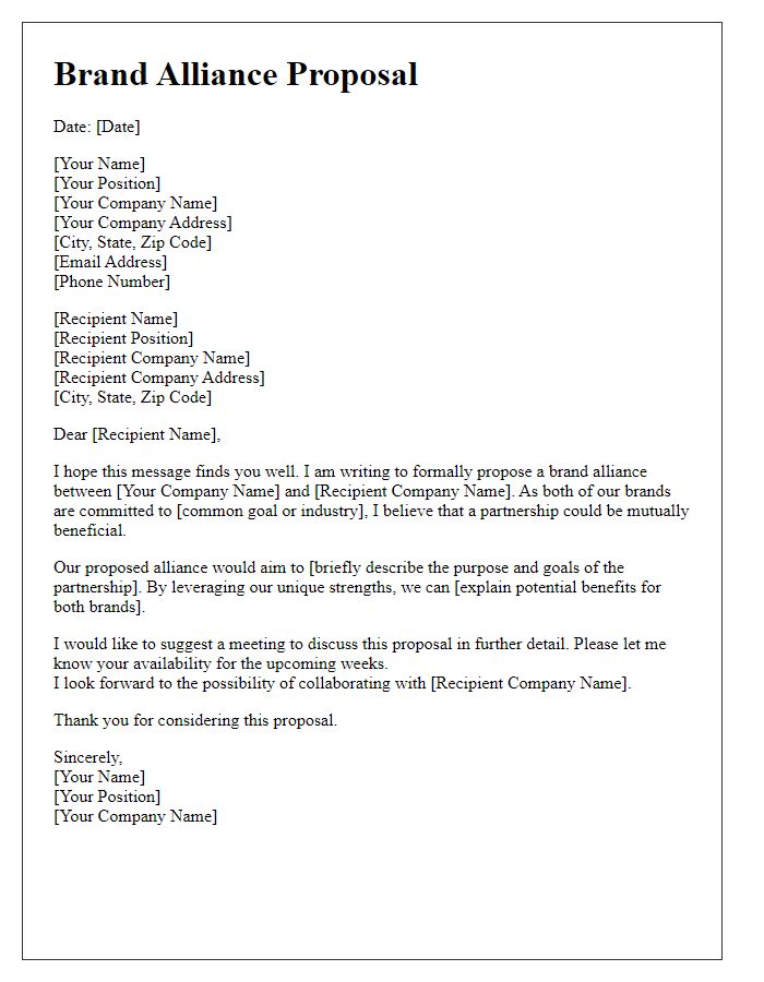 Letter template of Brand Alliance Proposal