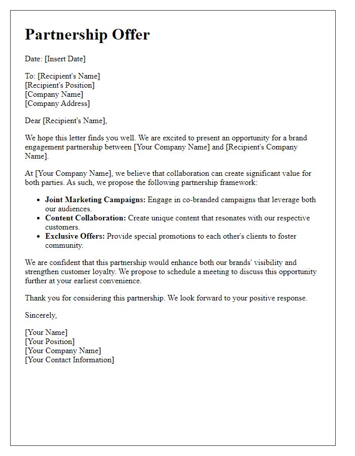 Letter template of Brand Engagement Partnership Offer