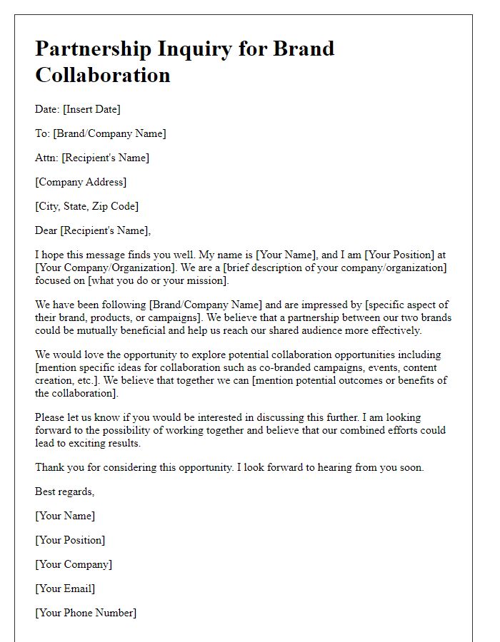 Letter template of Partnership Inquiry for Brand Collaboration