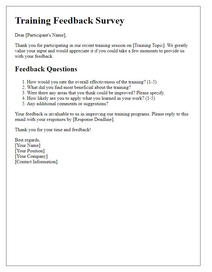 Letter template of feedback collection on training effectiveness