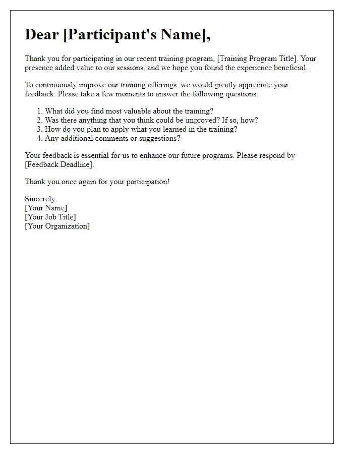 Letter template of feedback gathering for training participants