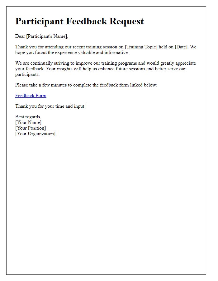 Letter template of participant feedback request for training