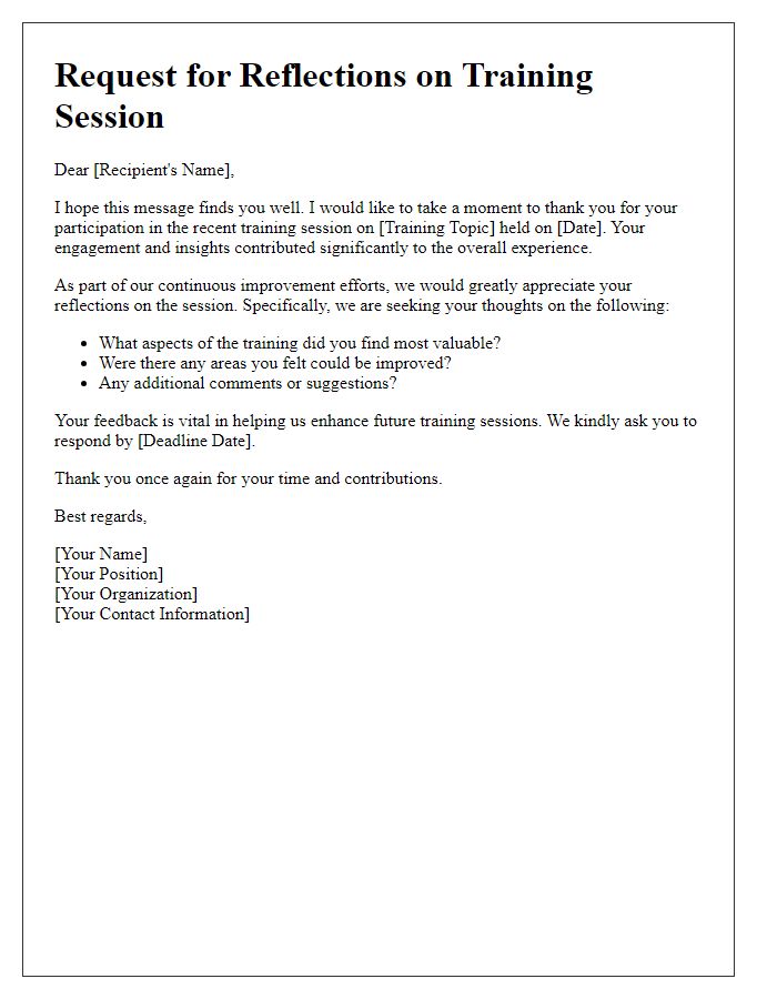 Letter template of request for reflections on training session