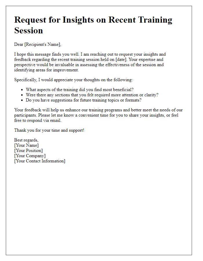 Letter template of request for training session insights