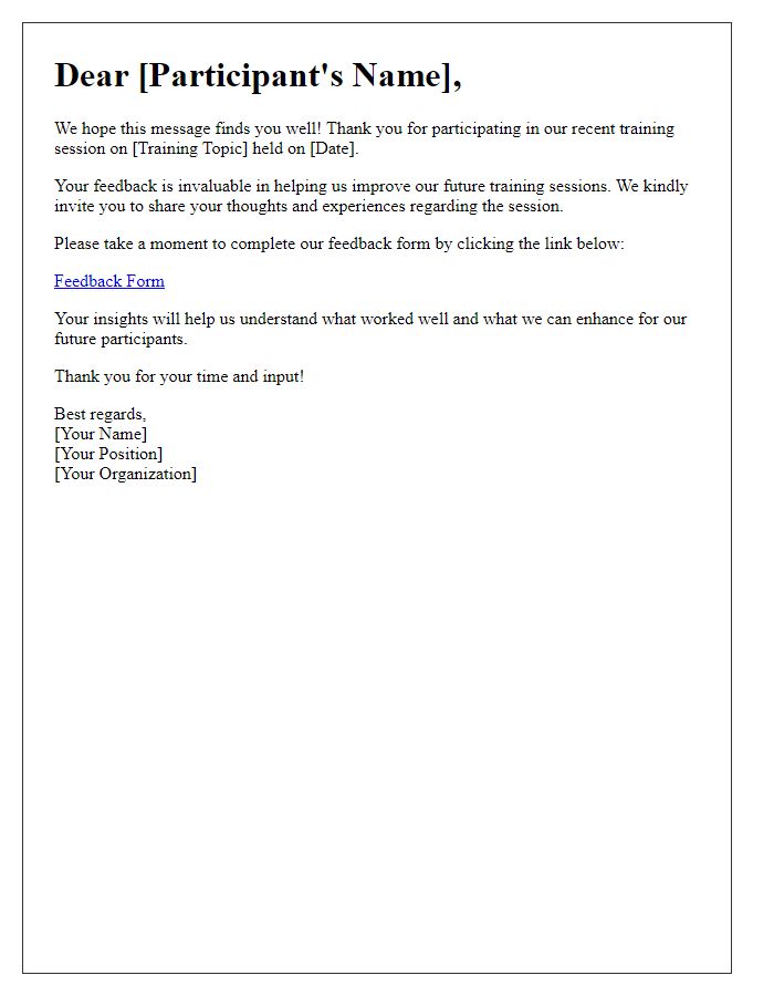 Letter template of training session participant feedback invitation