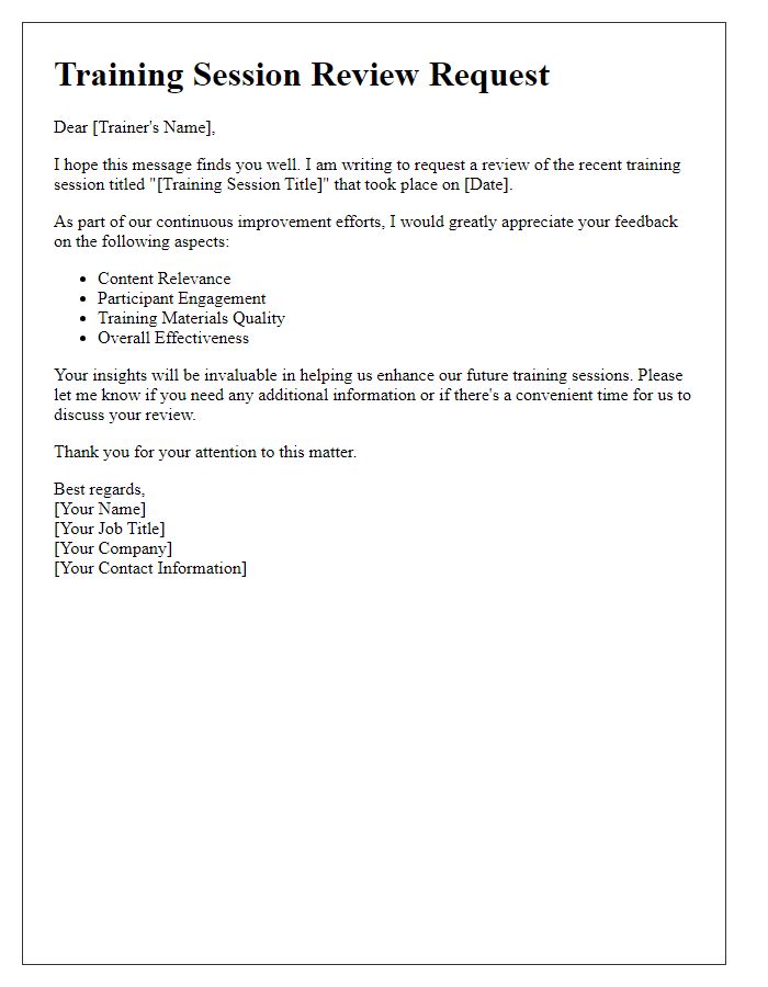 Letter template of training session review request