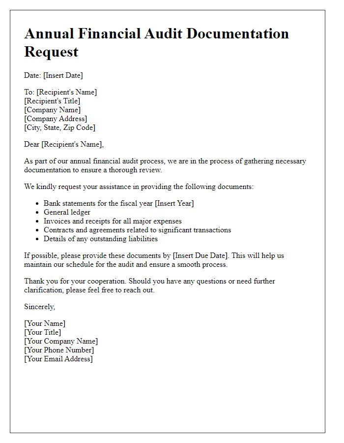 Letter template of annual financial audit request for documentation