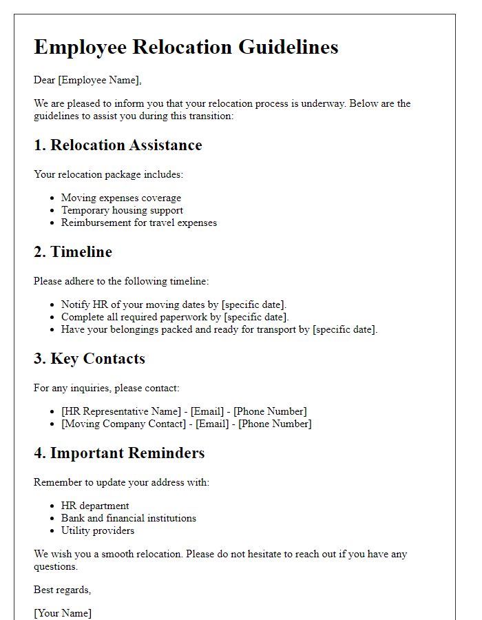 Letter template of employee relocation guidelines for HR department