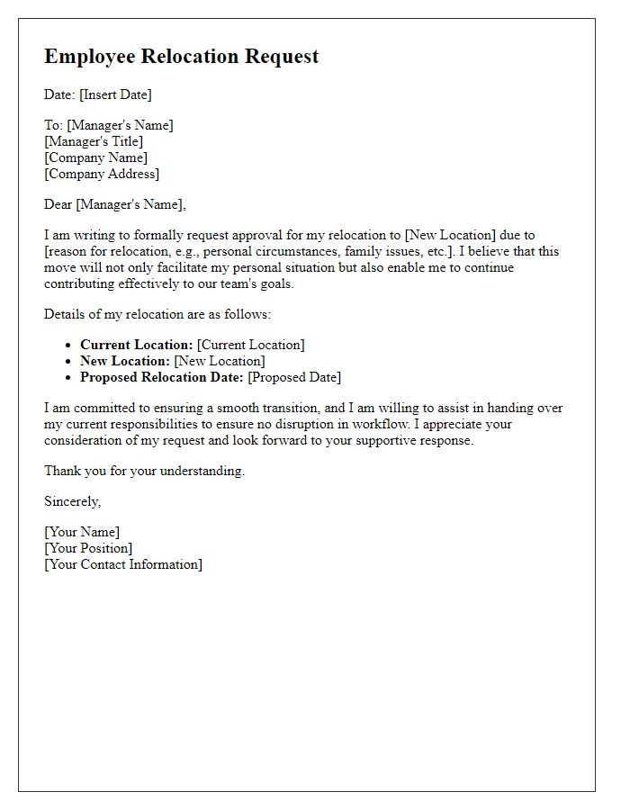 Letter template of employee relocation request for management approval