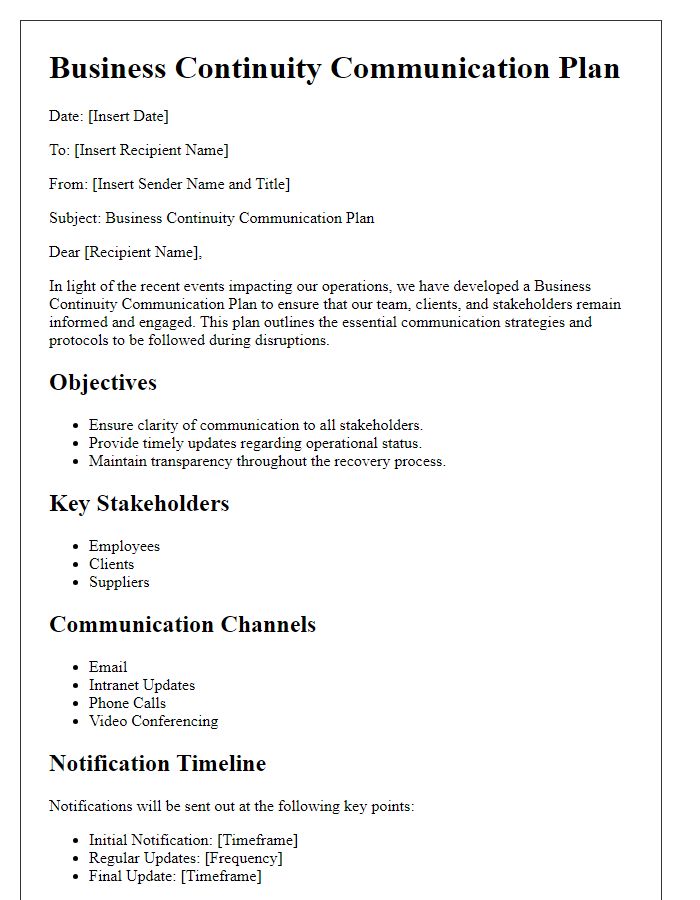 Letter template of business continuity communication plan