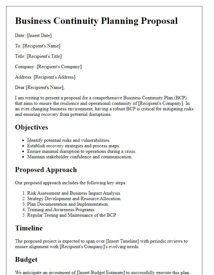 Letter template of business continuity planning proposal