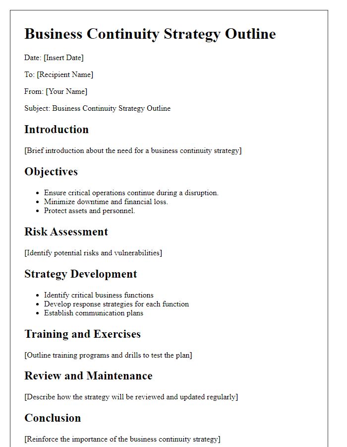 Letter template of business continuity strategy outline