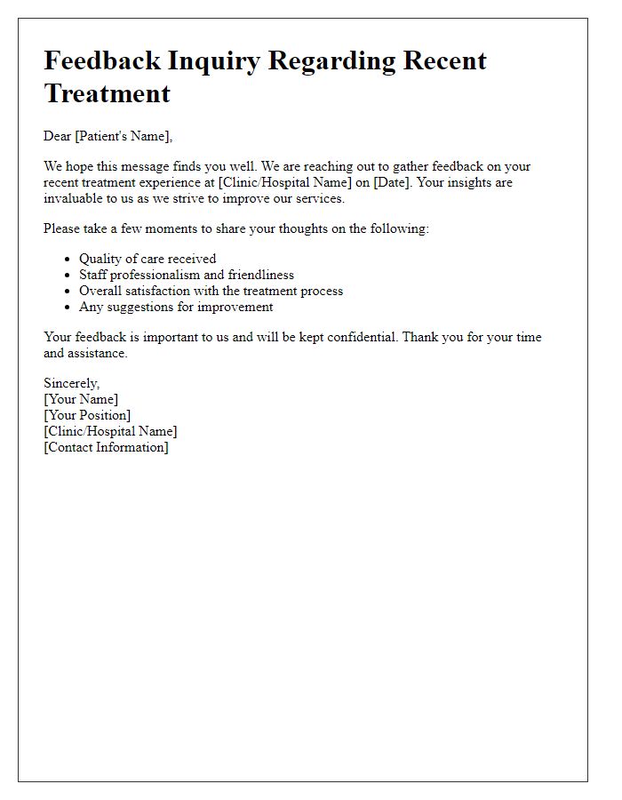 Letter template of feedback inquiry for recent treatment