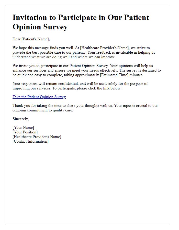 Letter template of patient opinion survey invitation