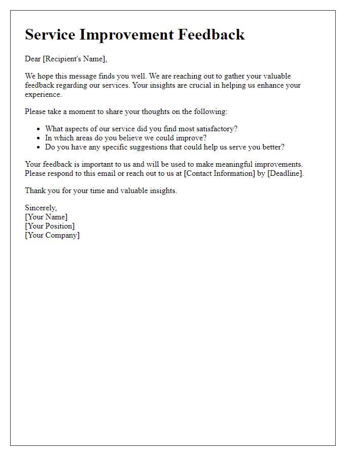 Letter template of service improvement feedback engagement