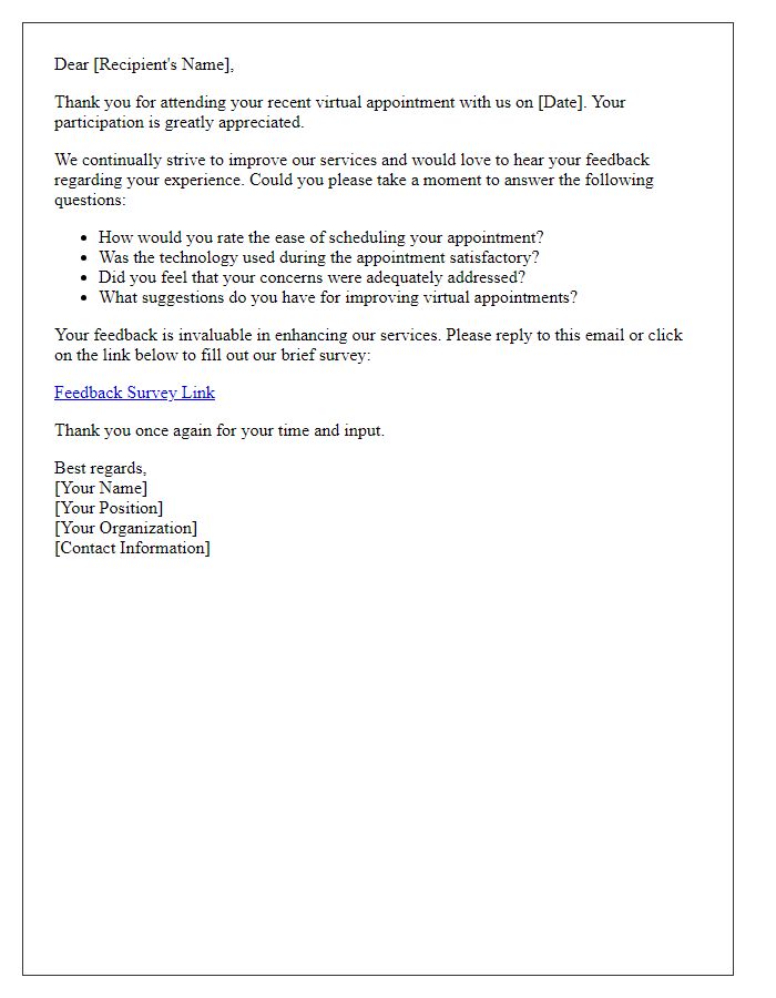 Letter template of virtual appointment feedback inquiry