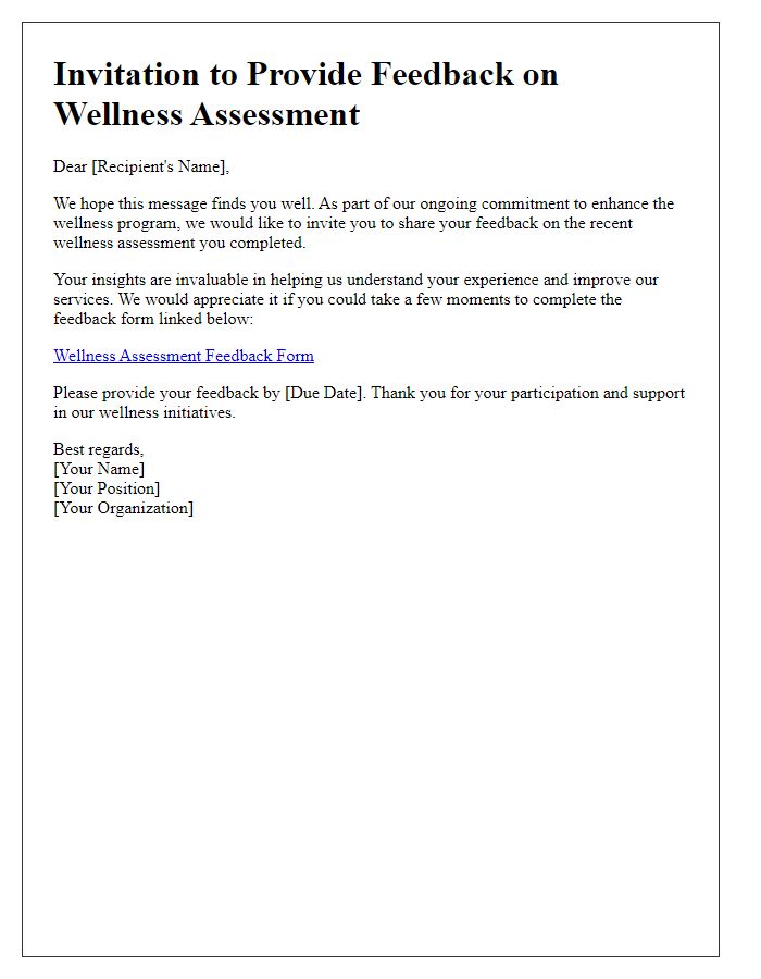 Letter template of wellness assessment feedback invitation