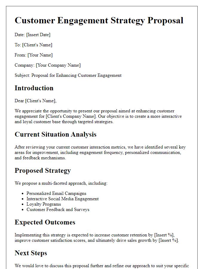 Letter template of customer engagement strategy proposal