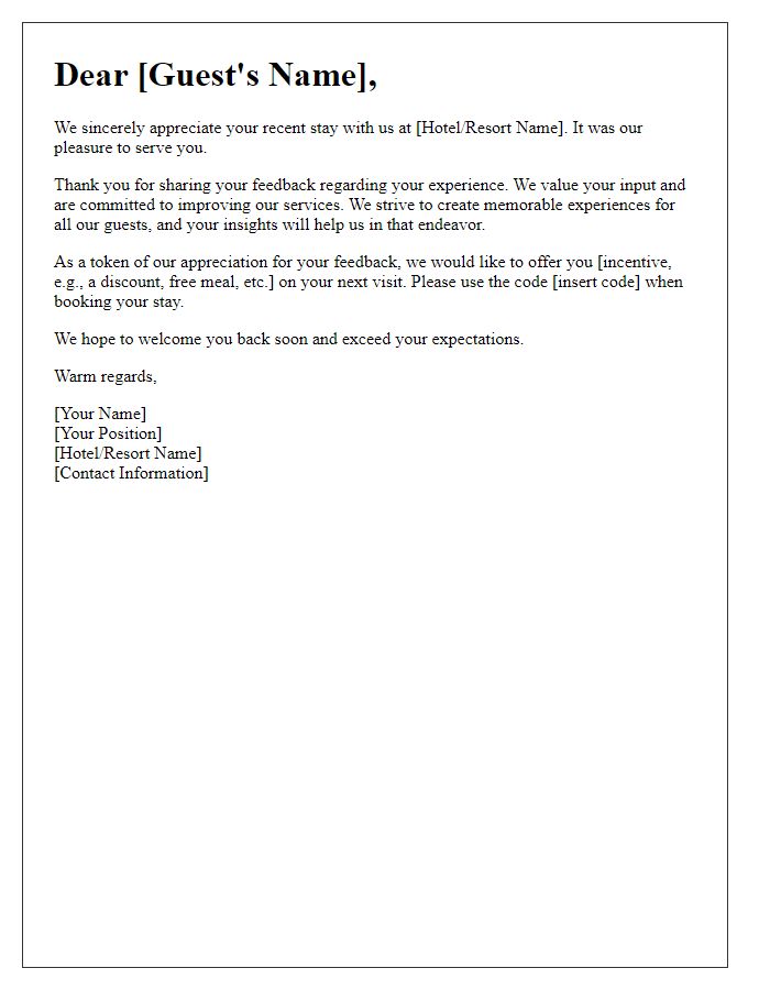 Letter template of guest experience improvement